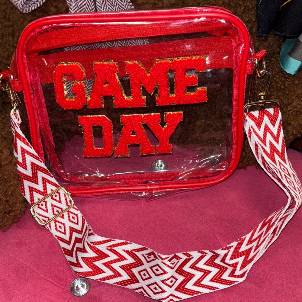 Red Clear Crossbody Bag with Game Day Design